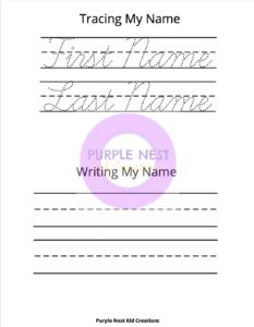 Cursive Name Tracing Printables Worksheets