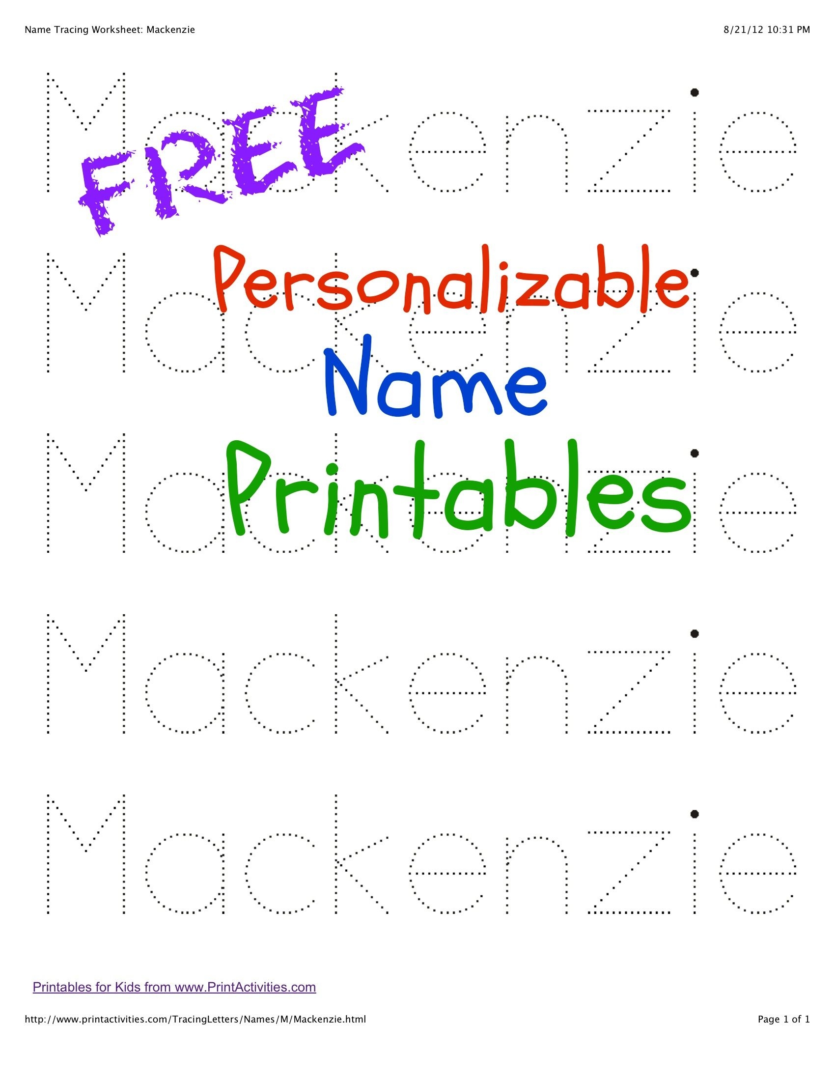 Customizable Traceable Letter Free Printables Name Name Tracing Worksheets Pdf