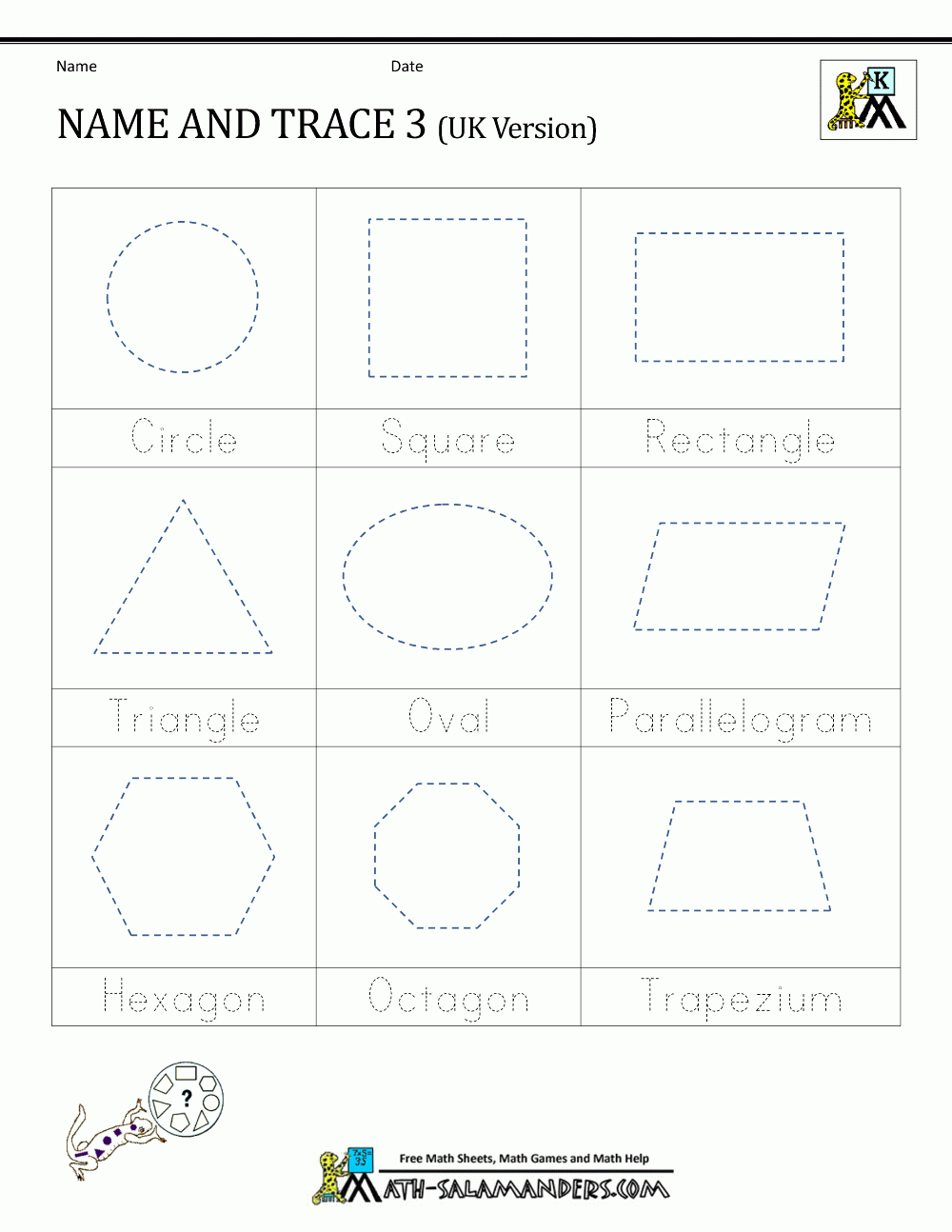 Shape Tracing Worksheets Kindergarten